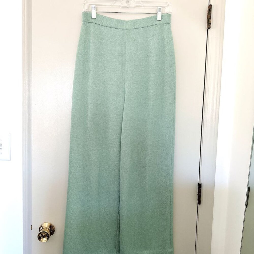 ST JOHN COLLECTION SPORT CHENILLE MINT GREEN MATCHING WIDE LEG PANTS SZ M 6 - Picture 8 of 16